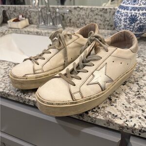 Golden Goose Cream and Silver Sneakers
